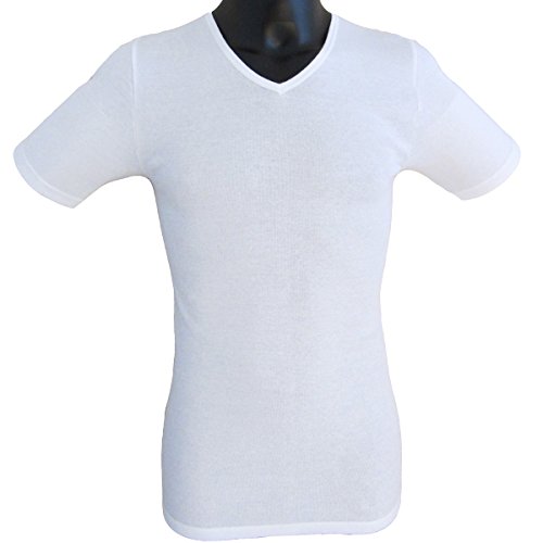 Hermo 4880 – Juego de 4 Business Shirt hombre con mango corto con cuello V Color blanco, de camiseta demi-manche en 100% algodón de Europa Blanco blanco