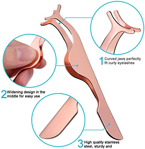 Herramienta aplicadora de pestañas postizas, extensión profesional de pestañas postizas de acero inoxidable, pinza removedora para aplicación y eliminación de pestañas (oro rosa)