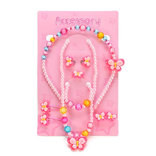 Hifot Joyas para niños Niñas Collar Pulsera Anillo Pendientes de Clip Pinzas de Cabello Conjunto, Favores del Partido de la joyería del Traje Regalo para Vestir Juego de imaginación