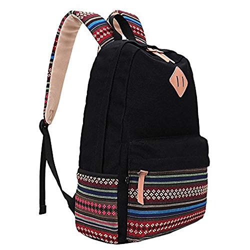HJT® lona mochila Vintage colorida banda escuela para jóvenes adolescentes y niñas ligero lindo impermeable Casual mochila tiene 14 pulgadas Laptop escuela bolso mochila Negro