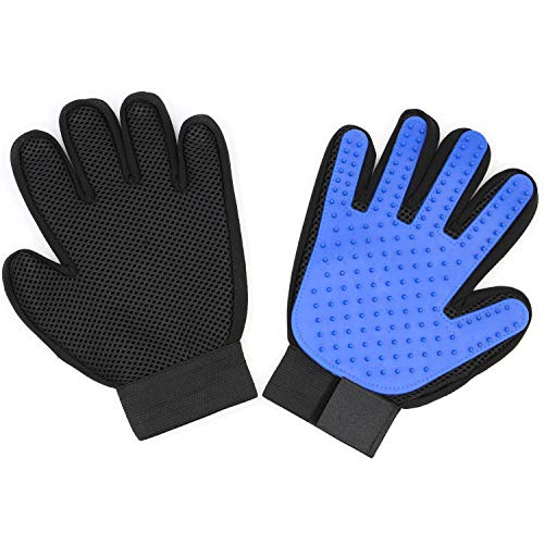 HLZDH 2PCS Guantes de 5 Dedos Manopla Masaje para Perros Mascotas Gatos, con el Material Transpirable, Retiro del Pelo y Aparato de Masaje Guantes Eficientes para la Eliminación de Pelo Suelto (Azul)