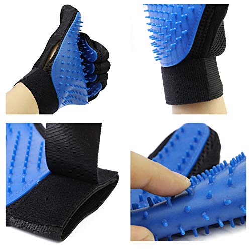 HLZDH 2PCS Guantes de 5 Dedos Manopla Masaje para Perros Mascotas Gatos, con el Material Transpirable, Retiro del Pelo y Aparato de Masaje Guantes Eficientes para la Eliminación de Pelo Suelto (Azul)