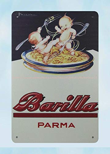 HNNT Barilla Parma - Cartel de Metal para Publicidad de Alimentos y Pasta para Pared, Ideas artísticas para Dormitorio, hogar, Vintage, Metal de 20 x 30 cm