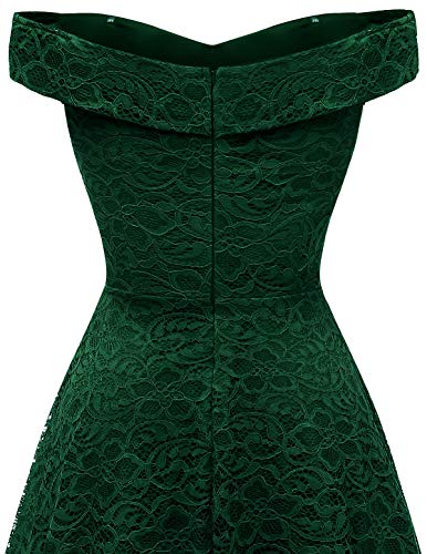 Homrain Vestido Cóctel Vintage A-línea Hi-Lo Elegante Encaje Fiesta Noche Vestido para Mujer Dark Green XL