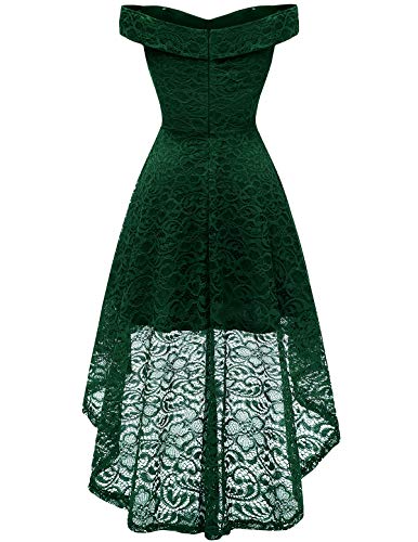 Homrain Vestido Cóctel Vintage A-línea Hi-Lo Elegante Encaje Fiesta Noche Vestido para Mujer Dark Green XL