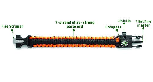 HONYAO Pulseras de Paracord, 2 Piezas Mini Kit de Supervivencia con Cuerda, Silbar, Brújula, Pedernal, y Raspadorpara para Acampar y Senderismo Aire Libre