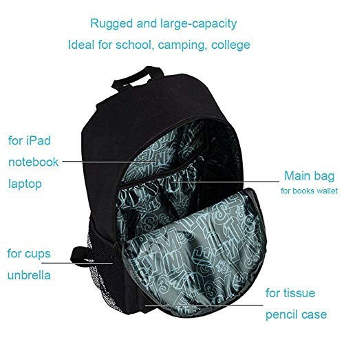 Horsky Bolso ligera de escuela con Impermeable Amortiguar los choques Bolso noctilucente de la computadora Bolsa de viaje con USB Puerto para niño niña chico chica mujer hombre - Negro 35L