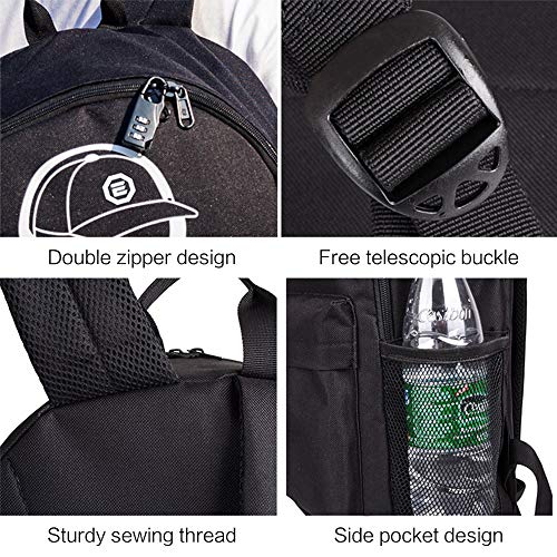 Horsky Bolso ligera de escuela con Impermeable Amortiguar los choques Bolso noctilucente de la computadora Bolsa de viaje con USB Puerto para niño niña chico chica mujer hombre - Negro 35L