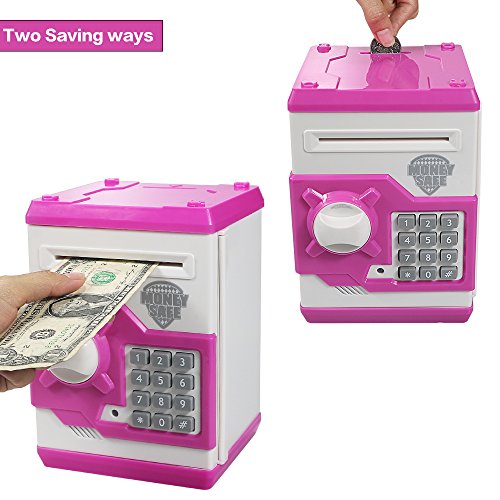 HUSAN Hucha electrónica para niños con código electrónico de cerditos, Mini cajero electrónico para Monedas ATM, Caja de Monedas, Juguete Divertido Regalo (Rosa)