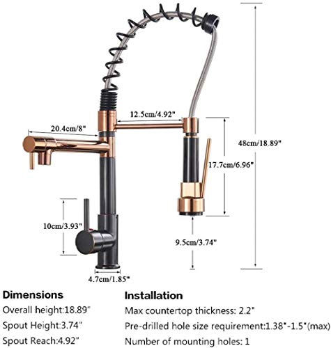 HUSHUN Modern Waterfall Extendido Grifo del fregadero del baño Manija única Grifo monomando de lavabo Grifo monomando sólido Grifería de lavabo Grifería de lavabo@Oro rosa y negro_Brasil