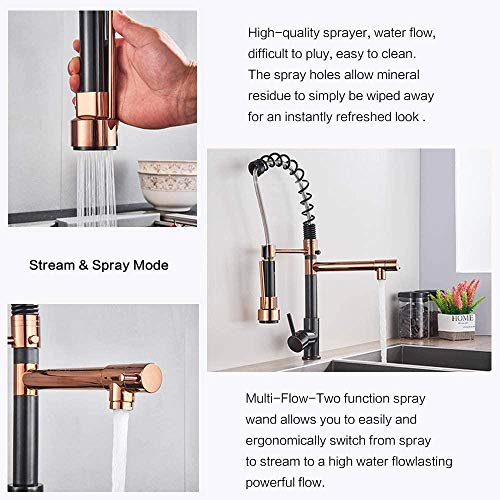 HUSHUN Modern Waterfall Extendido Grifo del fregadero del baño Manija única Grifo monomando de lavabo Grifo monomando sólido Grifería de lavabo Grifería de lavabo@Oro rosa y negro_Brasil