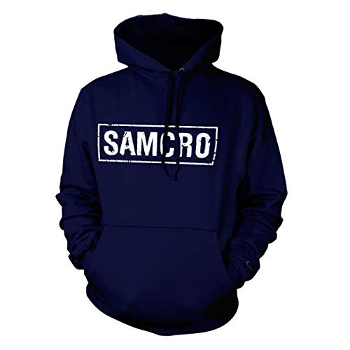 Hybris Sons of Anarchy-Samcro Distressed Hoodie Capucha, Azul (Navy Blue 001), Medium para Hombre