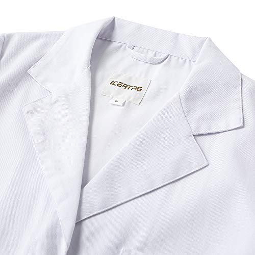 Icertag Bata de Laboratorio, médico Abrigo Abrigo de Mujer, Abrigo Blanco para Damas, Adecuado para Estudiantes de la Escuela Laboratorio de Ciencia Enfermera Cosplay Vestido de algodón (X-Small)