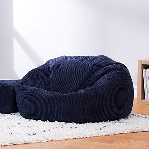 icon Alma Silla Puff Pera de Corderoy Grueso - 82cm x 70cm, Pufs Extra Grande (Azul Marino)