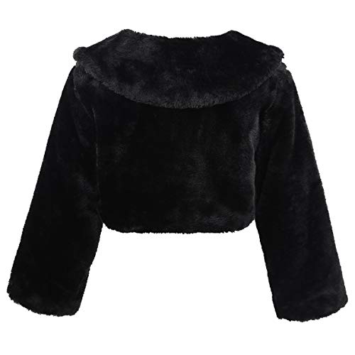 IEFIEL Chaqueta de Fiesta Boda para Niña Bolero Pompón de Dama Honor Cárdigan de Piel Sintética Abrigo Invierno Otoño Negro 5-6 Años