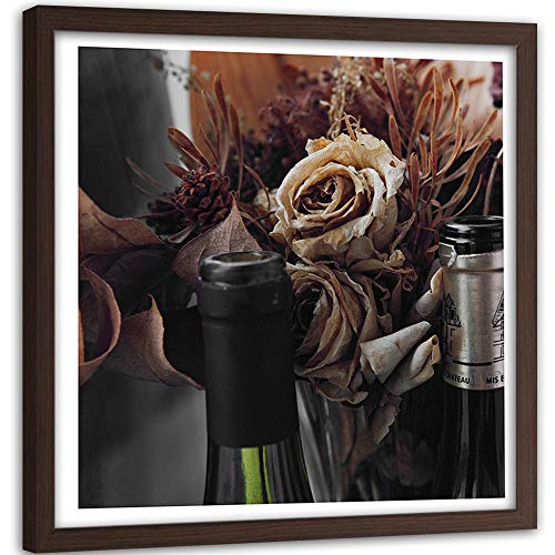 Imagen Enmarcado marrón XXL Vintage Arte Flores Buqué Botellas Marrón 90x90 cm