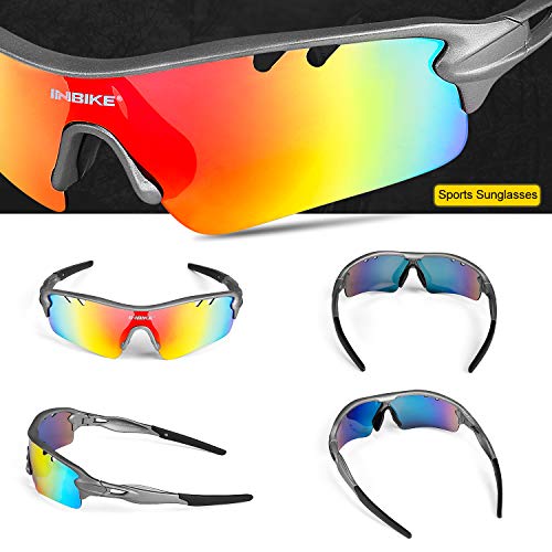 Inbike Gafas de Sol Polarizadas Para Ciclismo con 5 Lentes Intercambiables Uv400 y Montura de Tr-90, Gafas Para Mtb Bicicleta Montaña 100% de Protección Uv(Gris)