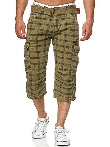 Indicode Caballero Nicolas Check Pantalones Cortos 3/4 Cargo a Cuadros con 6 Bolsillos y cinturón de 100 % algodón | Más Corto Pantalón Verano Pantalones Men Pants para Hombres Dired Herb Check M