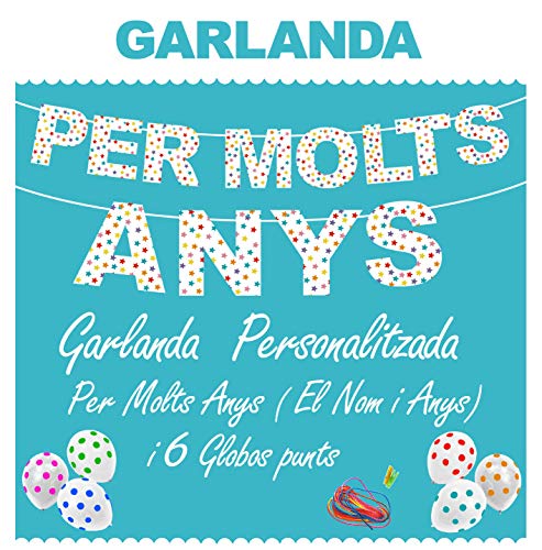 Inedit Festa Garlanda Personalitzada Garlanda per Molts Anys Personalitzada Feliç Aniversari i 6 Globos Feliç Aniversari (Català)