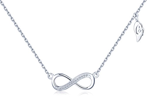 Infinito U - Collar de Plata Fina 925 Cadena Ajustable con Colgante Símbolo de Infinito y Circonitas, Color de Plateado