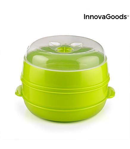 InnovaGoods Vaporera Doble para Microondas Fresh, Verde, 22 x 12/17 cm