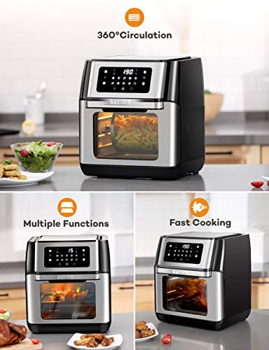 Innsky Freidora sin Aceite 10L 1500W Horno de Aire Caliente con 10 Programas, Pantalla LED Táctil, freidora de Aire Caliente con 6 Accesorios Gratis, Negro/Plateado (10 litros)