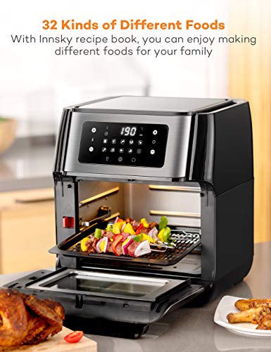 Innsky Freidora sin Aceite 10L 1500W Horno de Aire Caliente con 10 Programas, Pantalla LED Táctil, freidora de Aire Caliente con 6 Accesorios Gratis, Negro/Plateado (10 litros)