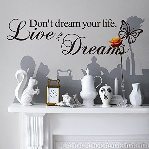 Inspirador "Don'T Dream Your Life, Live Your Dreams" Citas Pegatinas de Pared Adhesivo Vinilo Decorativo Pared Letras Calcomanías de Pared de Vinilo de DIY Extraíble Sala de Estar, Dormitorio Mural