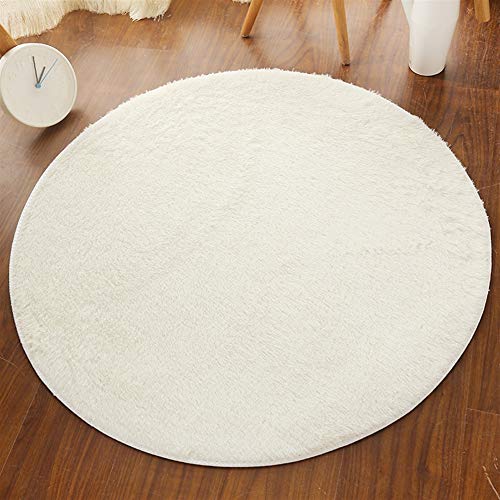 Insun Alfombra Shaggy Redondo Alfombra de Monocromática Decoración Interior Lavable Antideslizante para Sala de Estar y Dormitorio Crema 60cm Diámetro