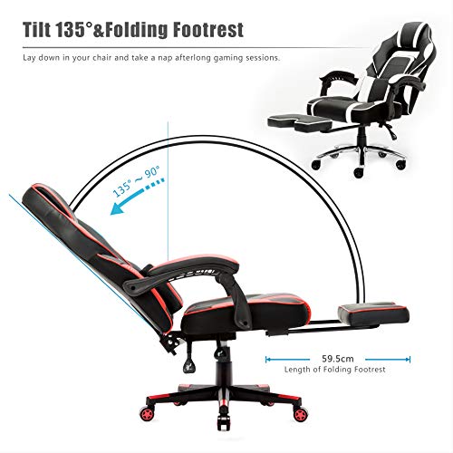 IntimaTe WM Heart Silla Gaming Silla Ergonómica para Gamers Oficina Silla con Reposapiés Plegable, Cojín Lumbar Comfortable para Trabajo y Siesta, Carga Máxima 150kg(Rojo)