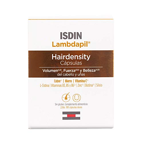 Isdin Lambdapil Hairdensity, 180 Cápsulas, Recupera el Volumen, fuerza y belleza de tu cabello y uñas en Sólo 3 Meses