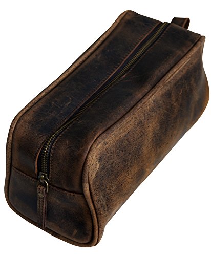 Jaald Bolsa Maletín Estuche Neceser De Cuero Piel para Aseo Baño Kit Afeitar Maquillaje Cosmético Medicinas Impermiable Regalo Bolso Hombre Leather Toiletry Bag Dopp Regalo De Padrinos De Boda