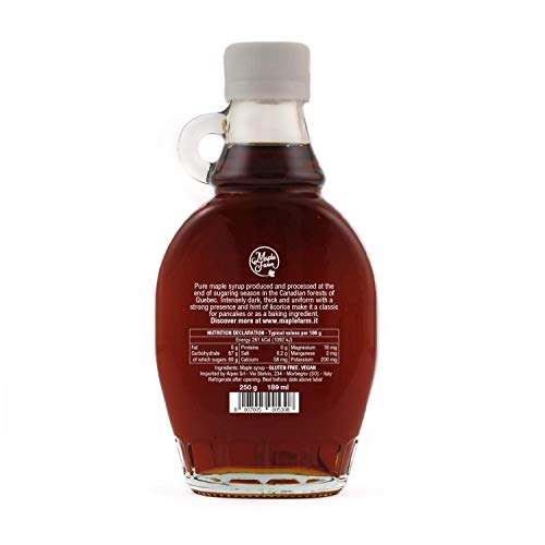 Jarabe de arce Grado A (Very Dark, Strong taste) - 189ml (250g) - Miel de arce - Sirope de Arce - Original maple syrup