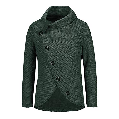 Jerseys De Punto para Mujer Cuello de Tortuga Manga Larga Suelto Prendas de Punto Suéter Irregular Jerséis Collar de la Pila Tops Cálido Otoño Invierno riou (z-Green, L)