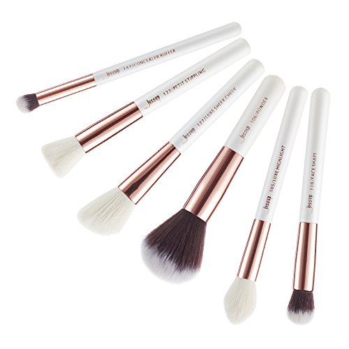 Jessup marca 6 unids maquillaje cepillo conjunto perla blanco/oro rosa cosméticos fundación pintura mejilla resaltado polvo maquillaje kits/Sets t224