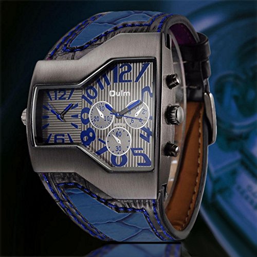 JewelryWe Reloj Militar y Deportivo con Doble Mecanismo de Cuarzo Correa de Cuero para Hombre con subdiales Decorativos, Regalos Dia del Padre