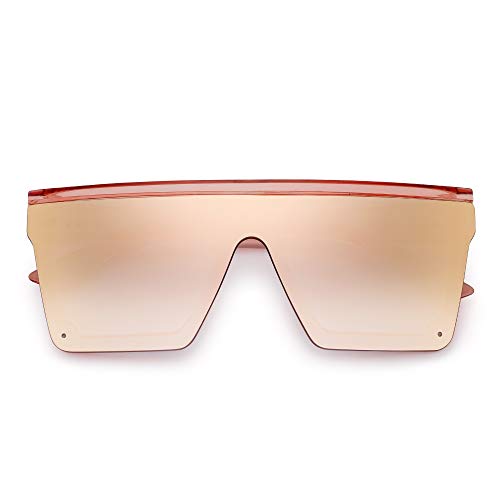 JIM HALO Plano Top Proteger Gafas de Sol Cuadradas Espejo Sin Marco Montura Anteojos Para Mujer Hombre(Marco Rosa/Lente Rosa Espejo)