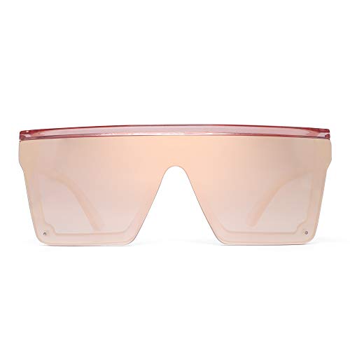 JIM HALO Plano Top Proteger Gafas de Sol Cuadradas Espejo Sin Marco Montura Anteojos Para Mujer Hombre(Marco Rosa/Lente Rosa Espejo)