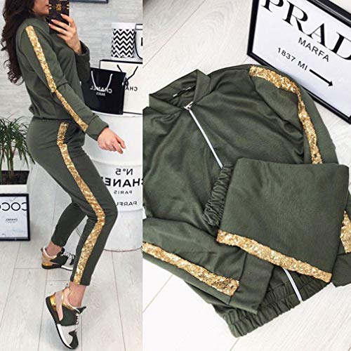 JiXuan Conjunto Ropa Mujer Sexy Conjunto Chándal Casual Conjunto 2piezas Top y Pantalones Patchwork Lentejuelas Cremallera Outwear