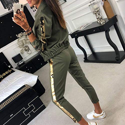 JiXuan Conjunto Ropa Mujer Sexy Conjunto Chándal Casual Conjunto 2piezas Top y Pantalones Patchwork Lentejuelas Cremallera Outwear