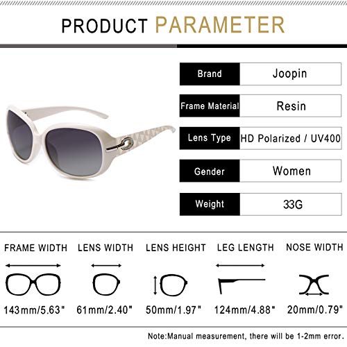 Joopin Gafas de Sol Mujer Moda Polarizadas Protección UV400 de Gran Tamaño Gafas de Sol Señoras Blanco