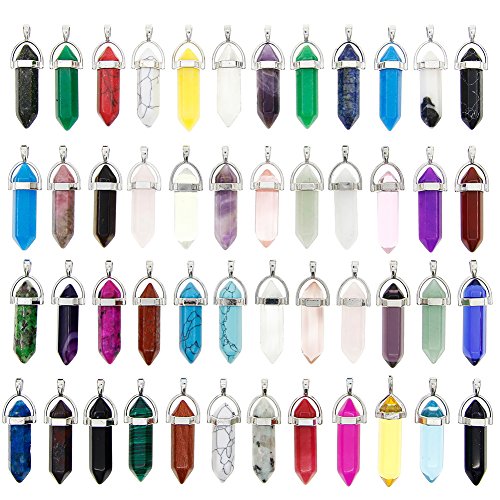 Juanya 50pcs collar colgantes de cuarzo de cristal piedra columna hexagonal varios colores