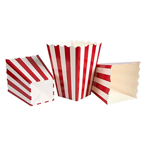 Juego de 100 cajas de regalo de palomitas de maíz, ideales para noches de cine, fiestas temáticas de películas, fiestas de carnaval, fiesta pirata, 9,4 x 19,8 x 9,4 cm, color rojo y blanco