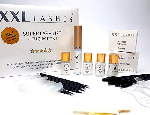 Juego de Lash Lift de XXL Lashes, juego de levantamiento y permanente de pestañas, No. 1 más vendido, tiempo de aplicación 2-5 min, juego de 10 piezas para 12-15 aplicaciones, incluye un manual