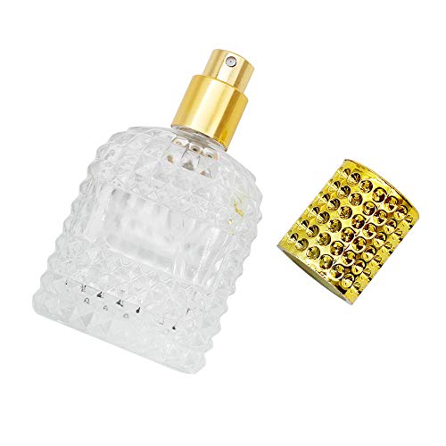JUN-H 2 Piezas Atomizador De Perfume De Vidrio Botella De Perfume De Piña Atomizador Cristal Arte Botella De Perfume Vacía Recargable Para 30 ml (Tapa Dorada + Embudo)