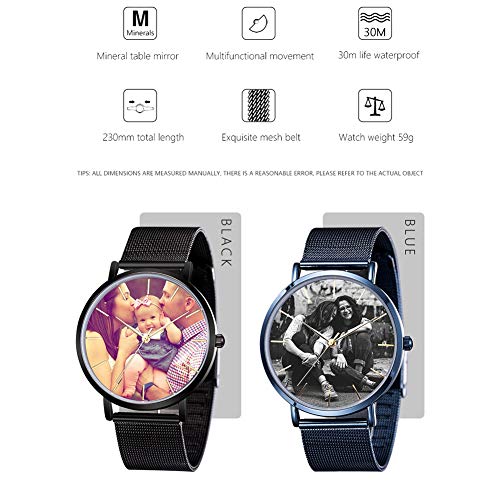 Junmei Reloj fotográfico Personalizado para Hombres, Reloj Grabado Reloj de Pulsera de Acero Inoxidable Personalizado Regalo del día del Padre - Personalizado con su Propia Imagen