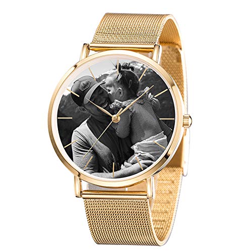 Junmei Reloj fotográfico Personalizado para Hombres, Reloj Grabado Reloj de Pulsera de Acero Inoxidable Personalizado Regalo del día del Padre - Personalizado con su Propia Imagen