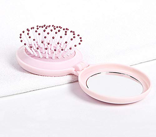 JUNSHUO Cepillos de Pelo Plegables con Espejo, Bolsillo Redondo Mini Peine de Cabello, Peine de Airbag Masaje de Cabello de Viaje de Tamaño Compacto para Mujeres y Chicas/Niñas