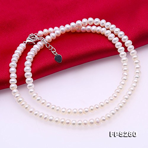 JYX Juegos de joyas de perlas Tamaño pequeño 4.5-5.5mm Pulsera de collar de perlas blancas y 925 Pendientes de plata de ley Conjunto de joyas - con cadena ajustable