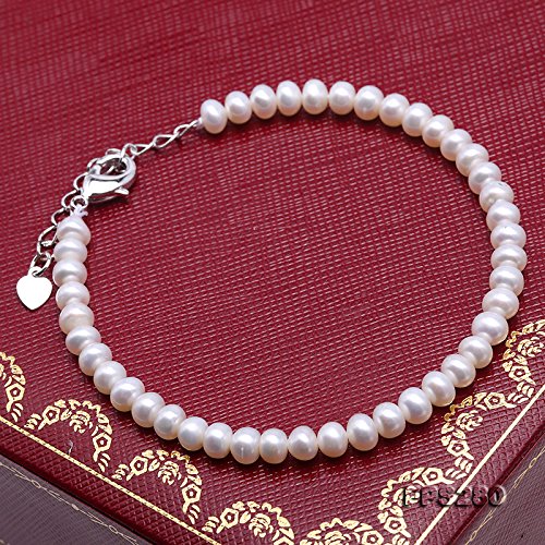 JYX Juegos de joyas de perlas Tamaño pequeño 4.5-5.5mm Pulsera de collar de perlas blancas y 925 Pendientes de plata de ley Conjunto de joyas - con cadena ajustable